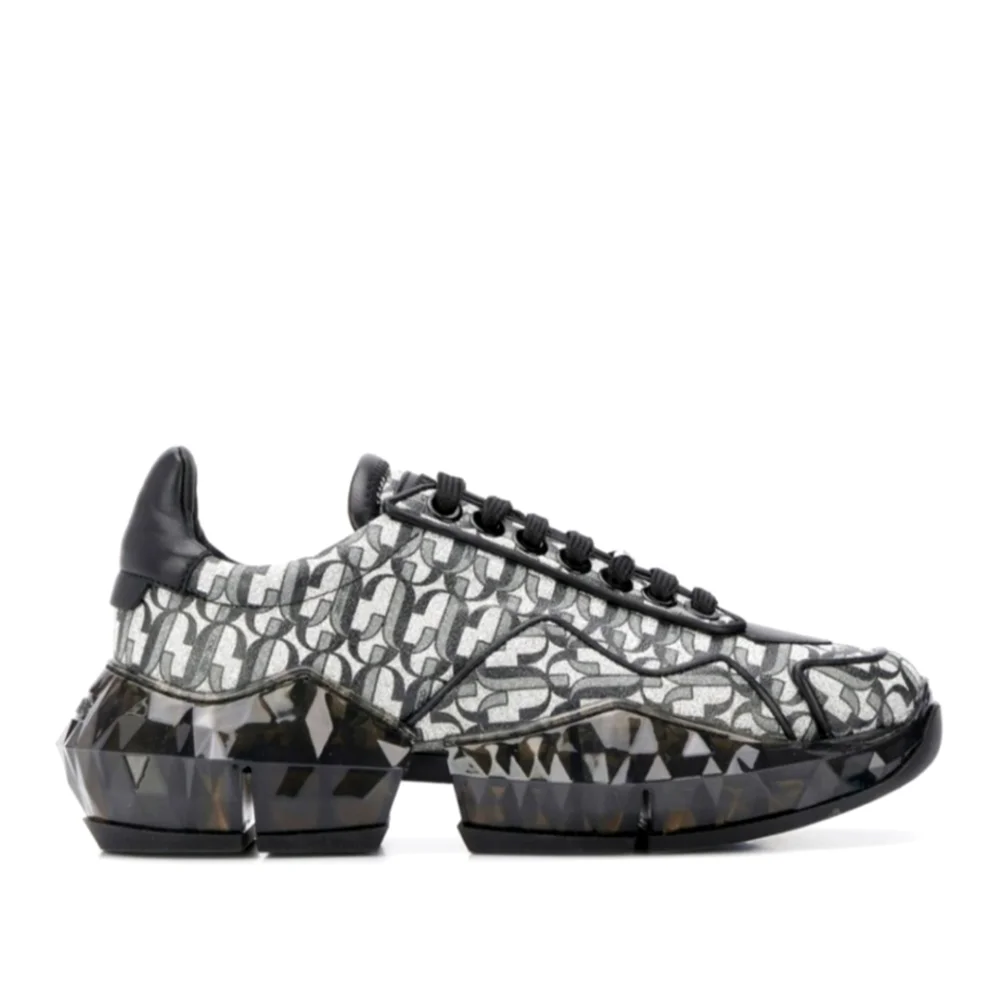 New With Tags Jimmy Choo Black Silver Diamond Calfskin Leather Sneakers